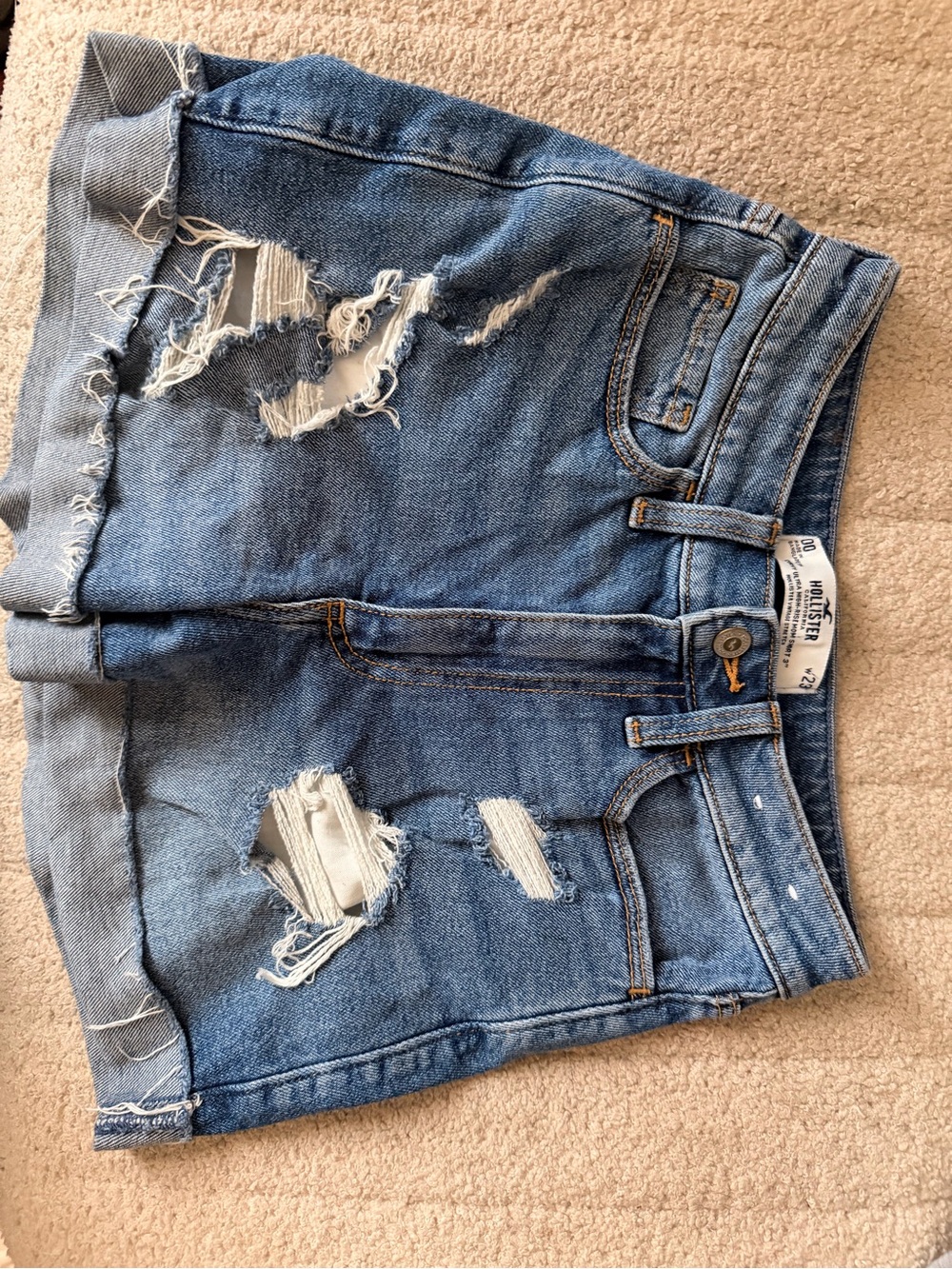 Hollister Women's Distressed Rolled-Hem Denim Shorts - Blue
